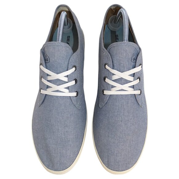 SeaVees Vegan Cotton Chambray Sneakers Coastal Minimalist Eco Retro Size 13 Blue - Picture 4 of 13